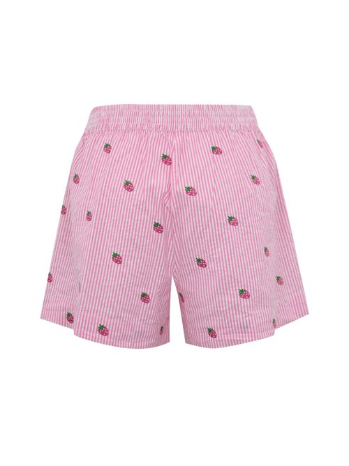 Shorts Meave in cotone seersucker con ricamo fragole Mc2 Saint Barth | MEAVE014300 SEERSUCKER STRIPES STRA